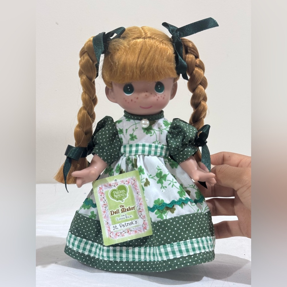 Precious Moments Doll in Green and White Dress